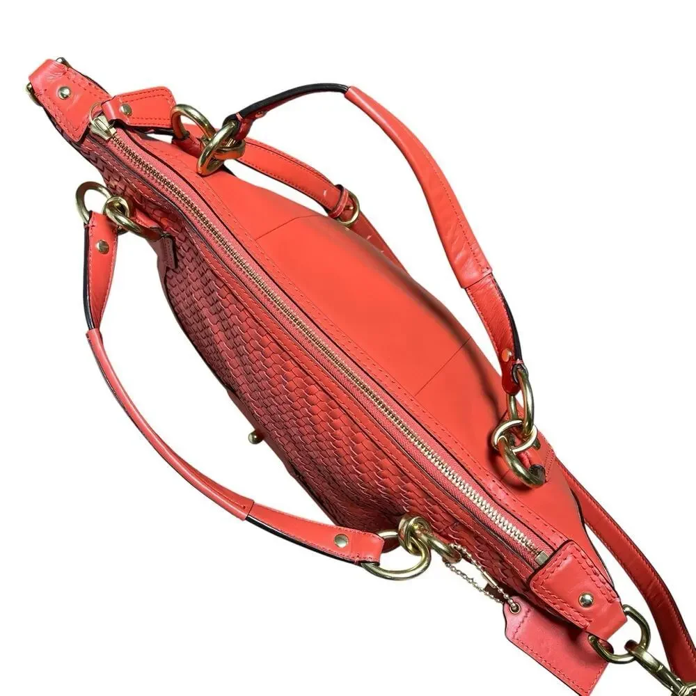 Coach Kristin Orange Woven Leather Double Handles Satchel Shoulder Bag